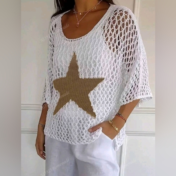 Summer Loose Hollow-Out Pullover Knit Sweater - Picture 1 of 4